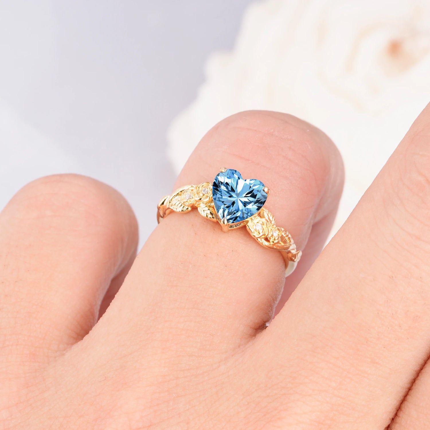 Nature Inspired Filigree Heart Cut Aquamarine Promise Ring