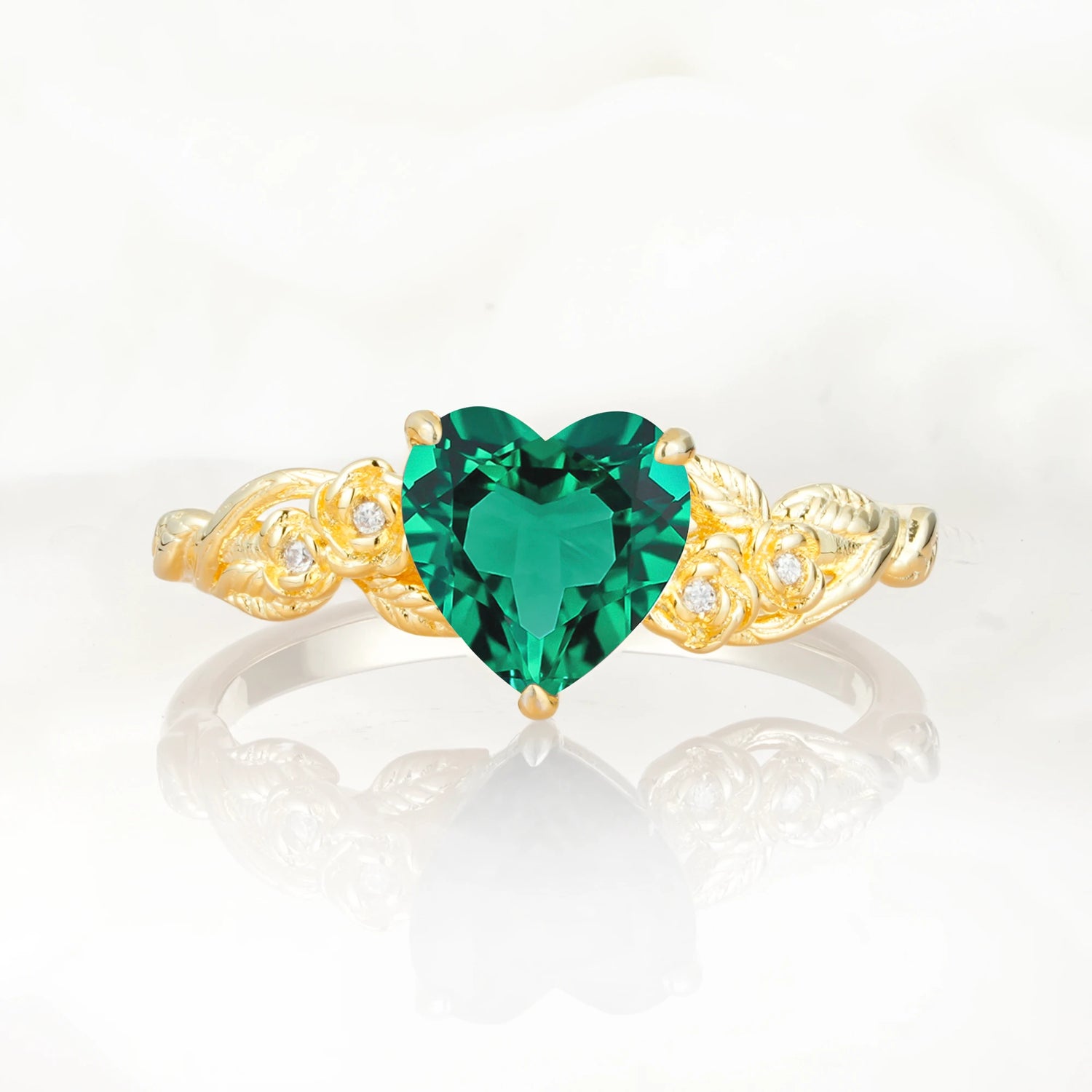Nature Inspired Filigree Heart Cut Emerald Promise Ring