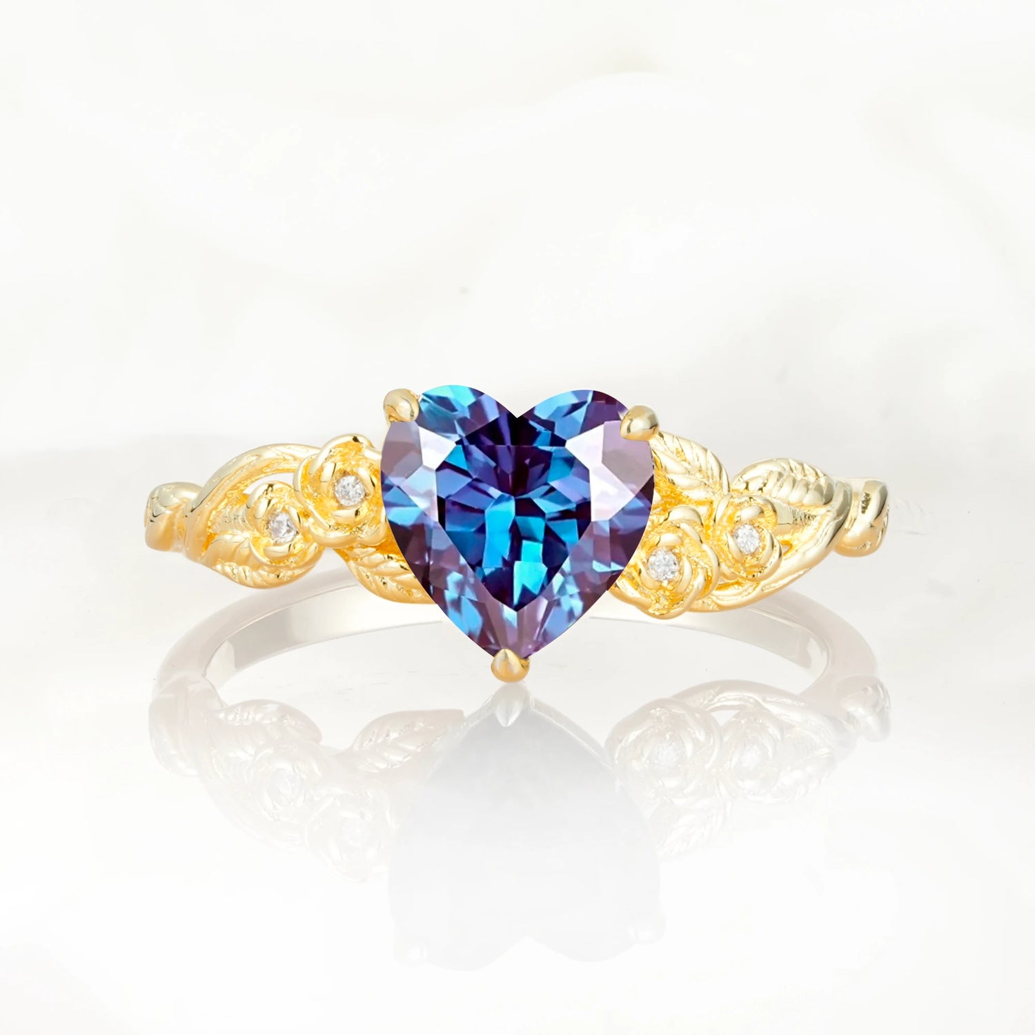 Nature Inspired Filigree Heart Cut Alexandrite Promise Ring