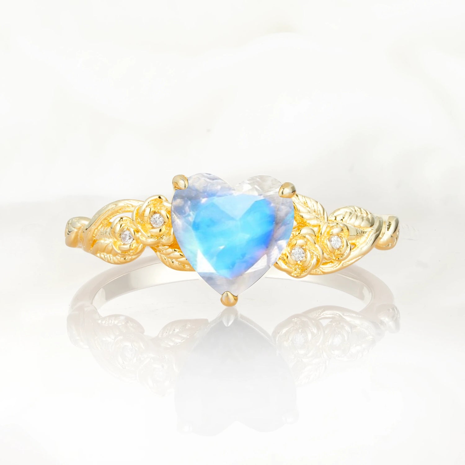 Nature Inspired Filigree Heart Cut Moonstone Promise Ring