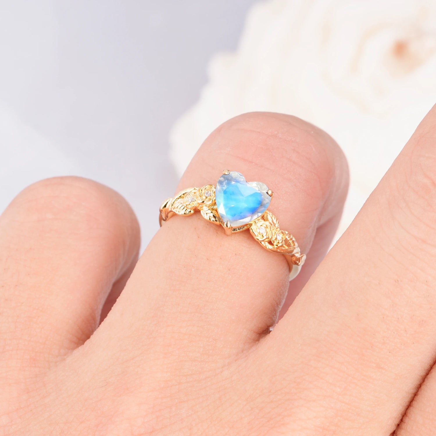 Nature Inspired Filigree Heart Cut Moonstone Promise Ring