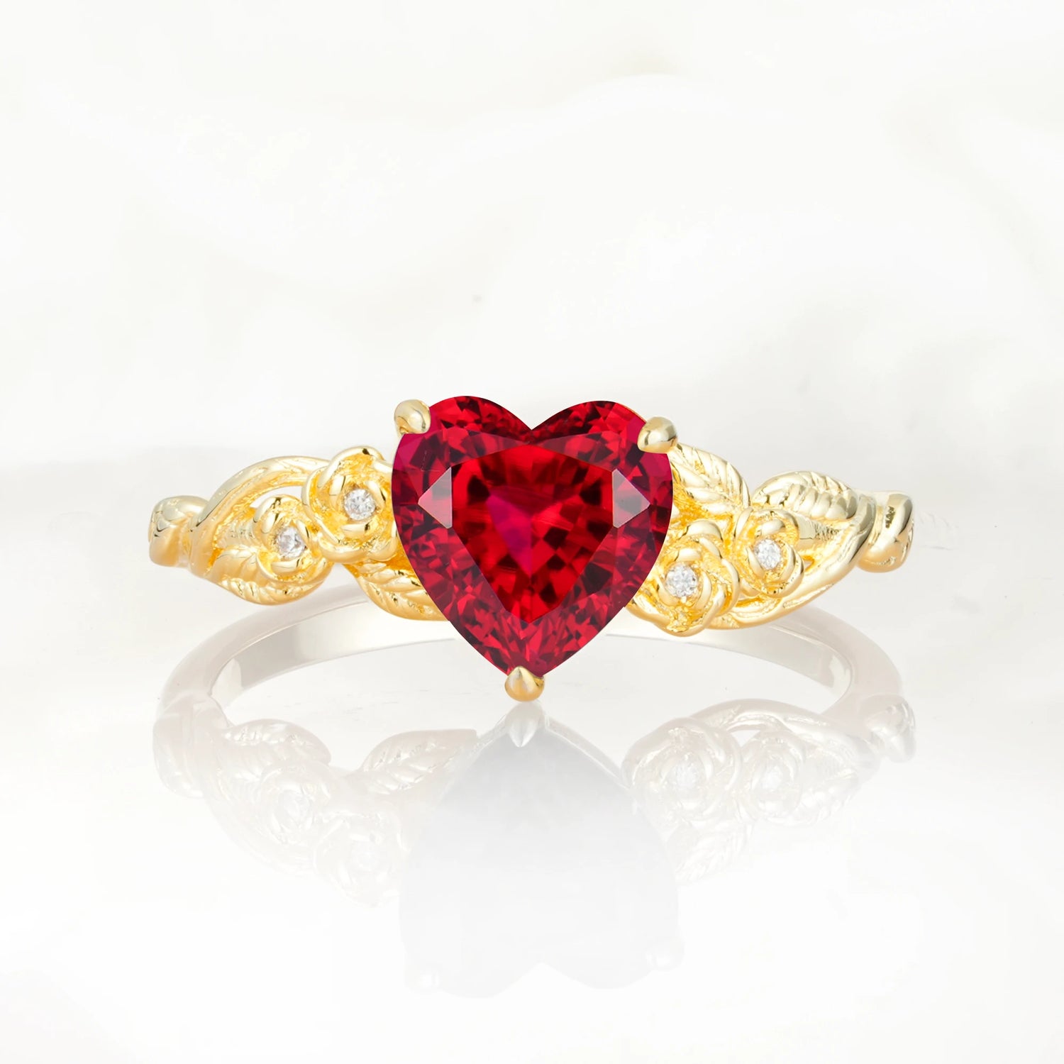 Nature Inspired Filigree Heart Cut Ruby Promise Ring