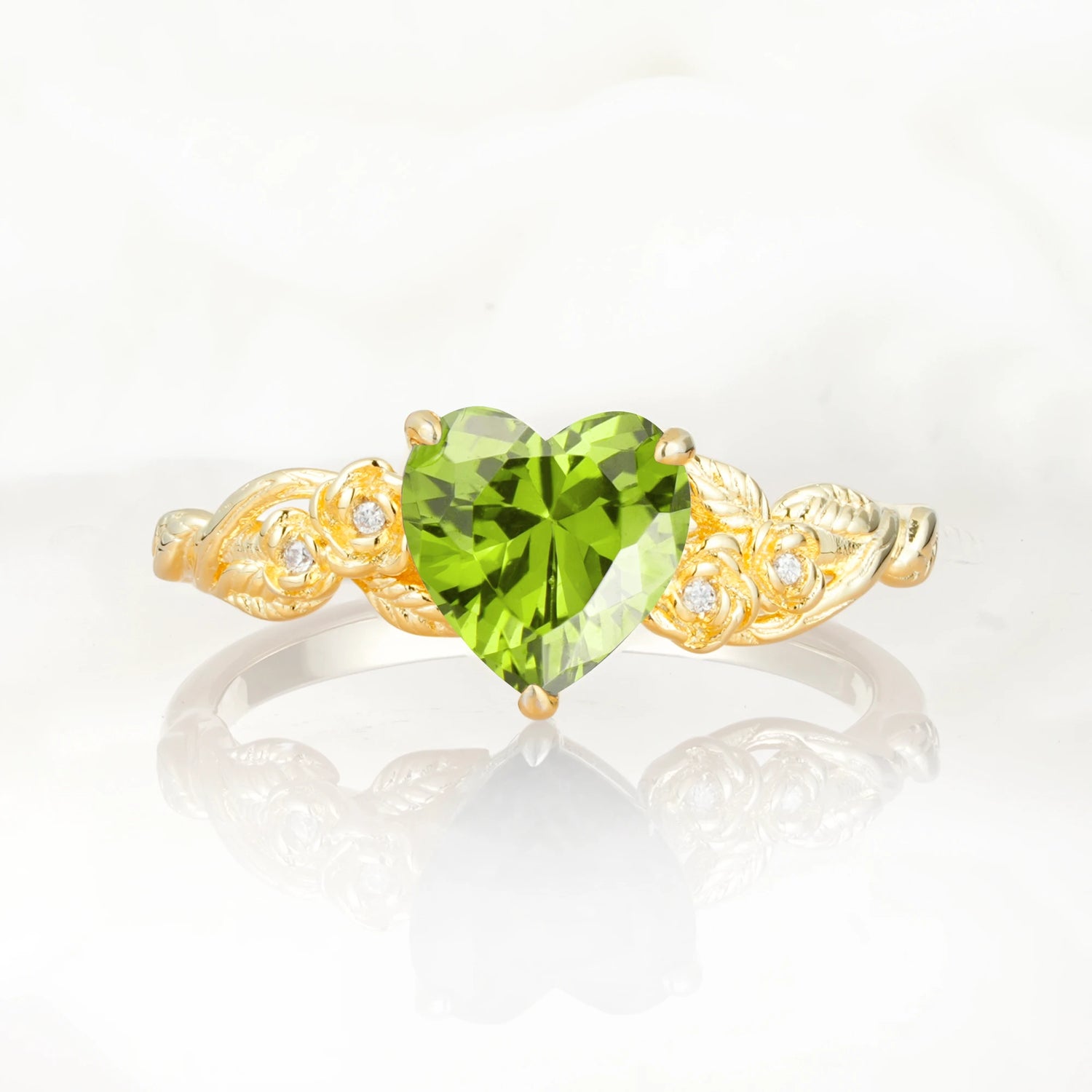 Nature Inspired Filigree Heart Cut Peridot Promise Ring