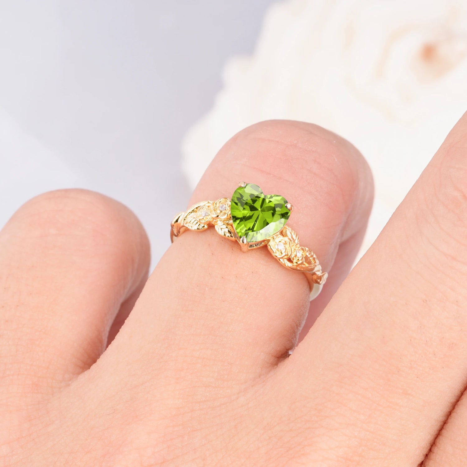 Nature Inspired Filigree Heart Cut Peridot Promise Ring
