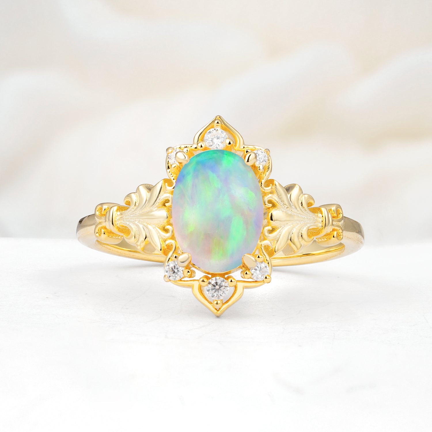 SR17618 Fire Opal Ring - Yellow-Gold