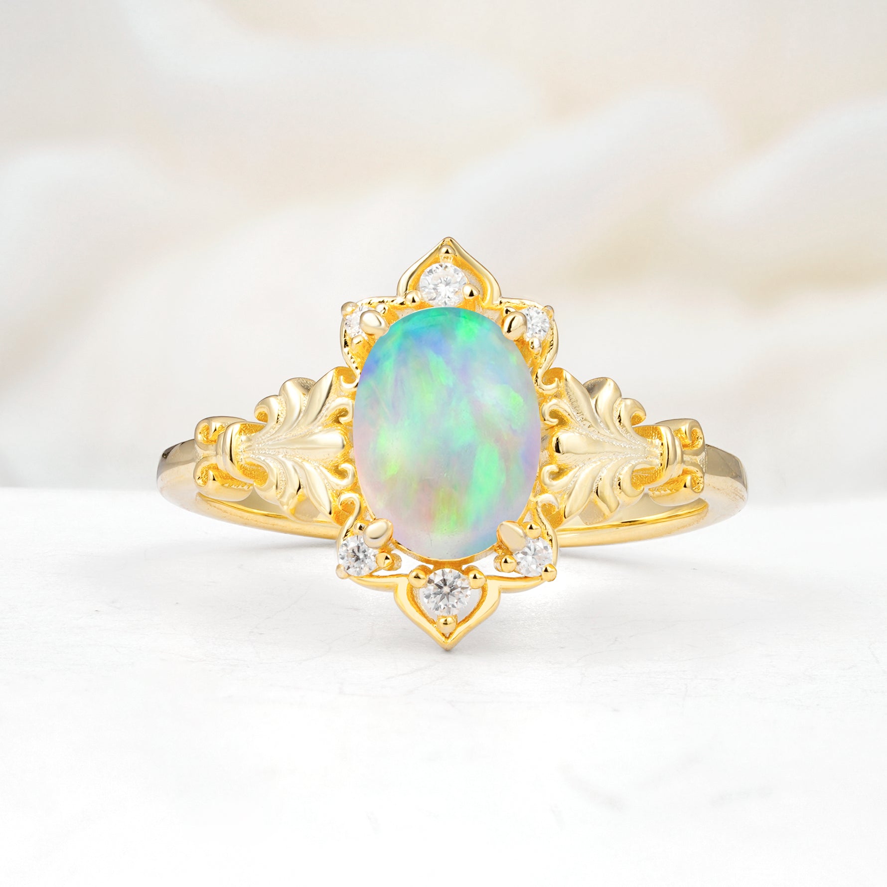 SR17618 Fire Opal Ring - Yellow-Gold