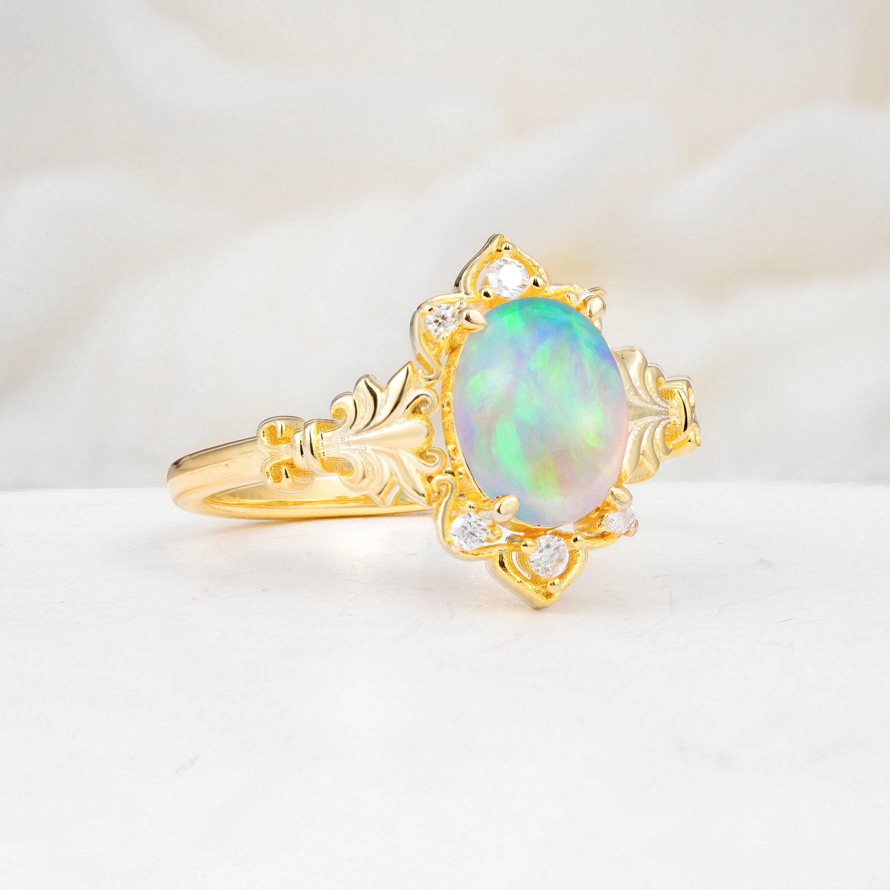 SR17618 Fire Opal Ring - White-Gold