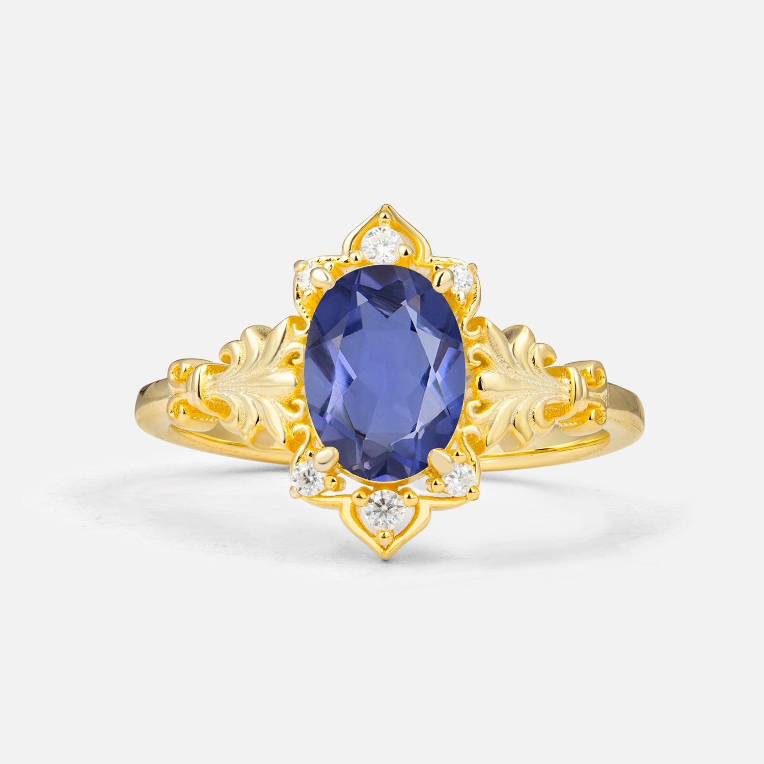 Antique Oval Cut Leaf Tanzanite Engagement Ring