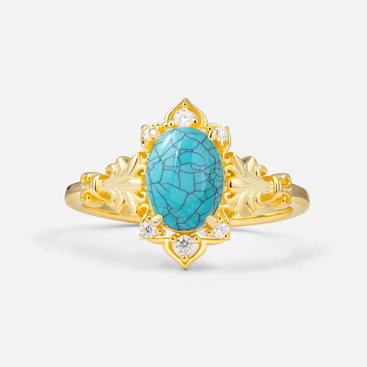 Antique Oval Cut Leaf Turquoise Engagement Ring