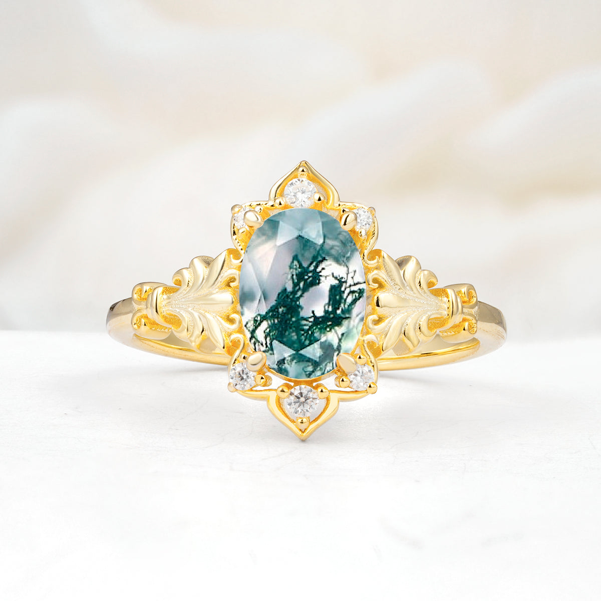 SR17618 Moss Agate Ring - Yellow-Gold