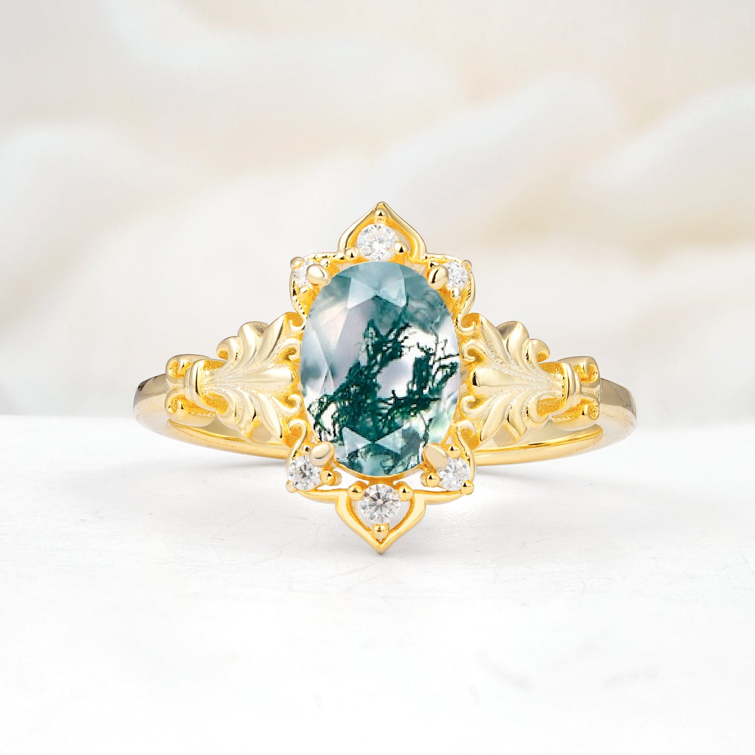SR17618 Moss Agate Ring - Yellow-Gold