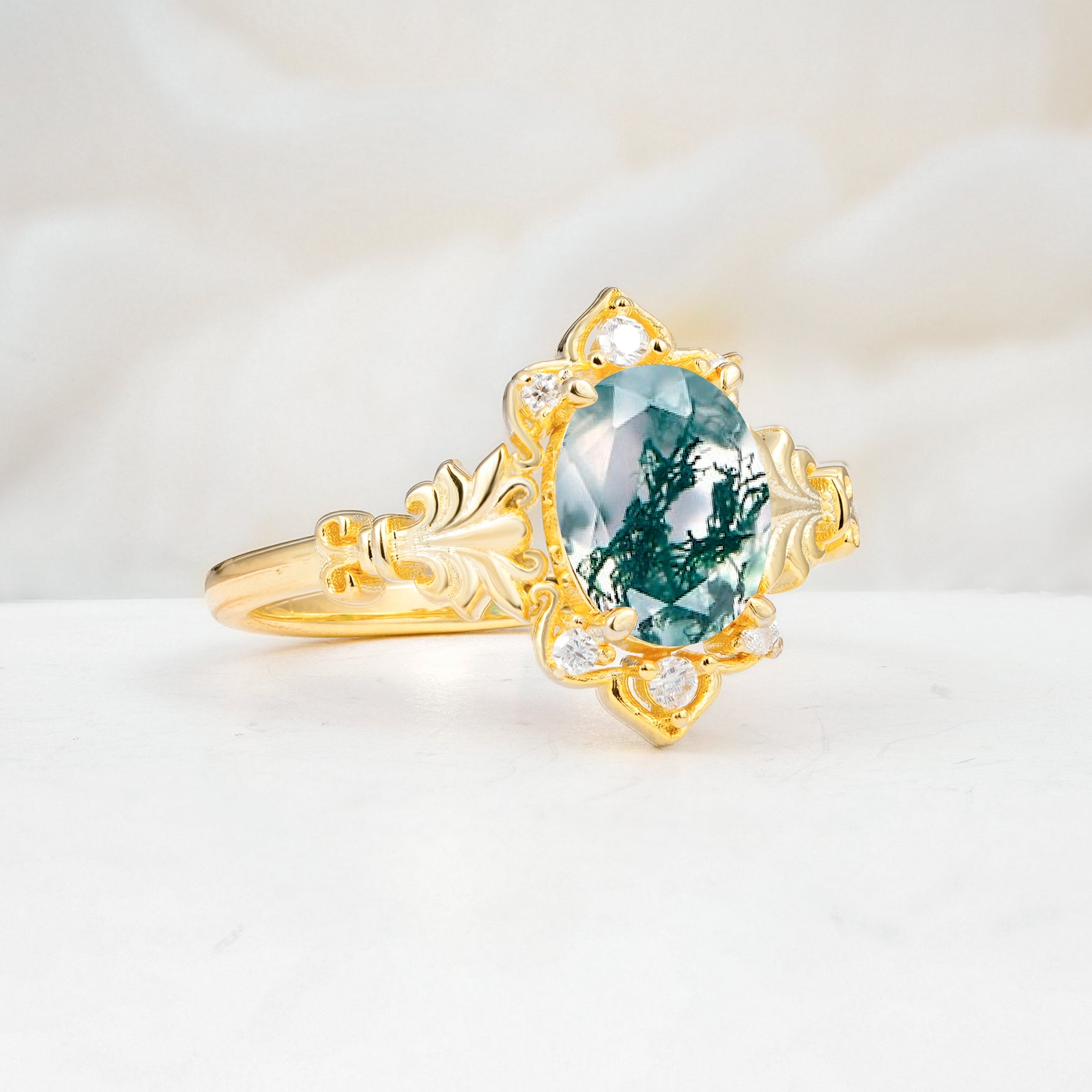 SR17618 Moss Agate Ring - White-Gold