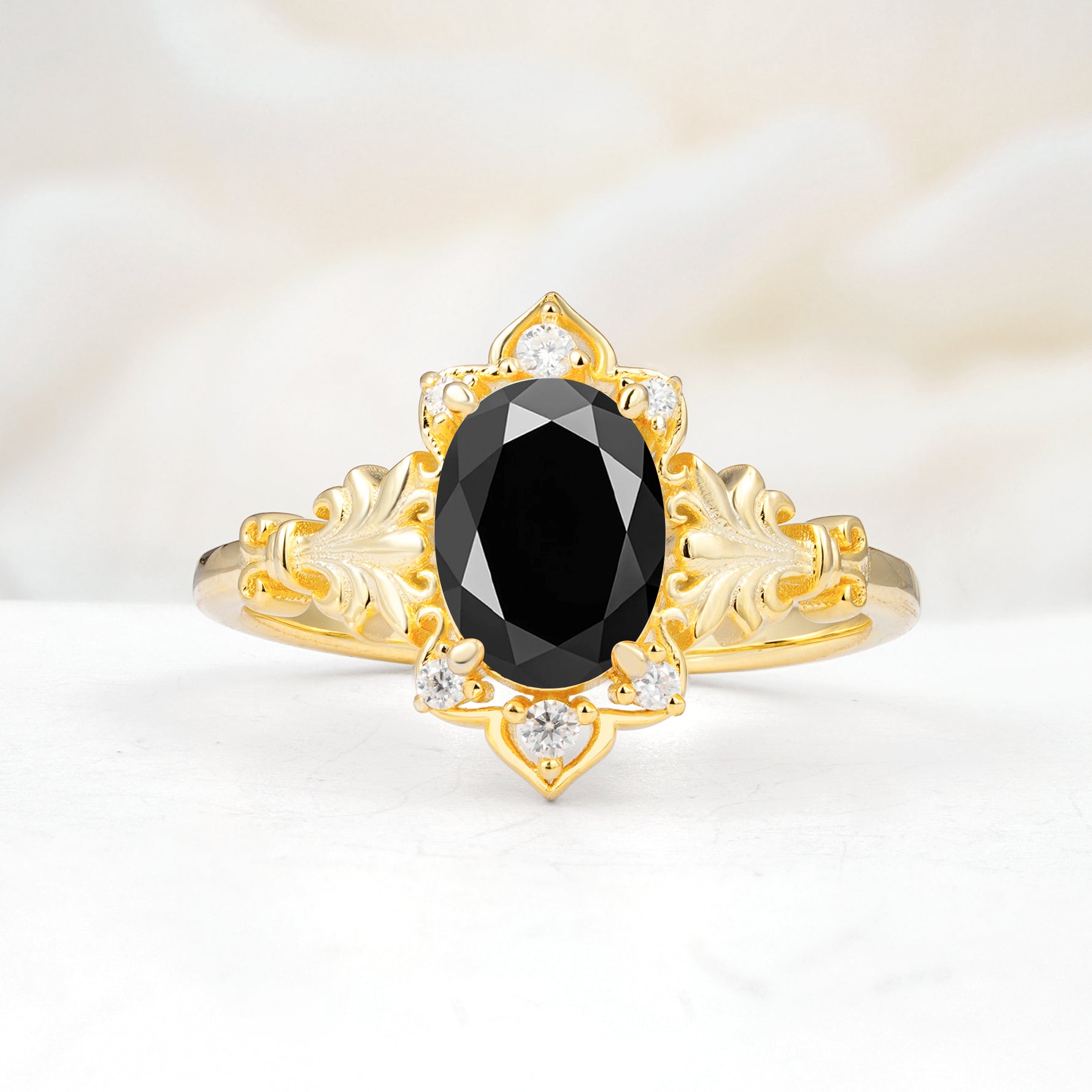 SR17618 Black Onyx Ring - Yellow-Gold