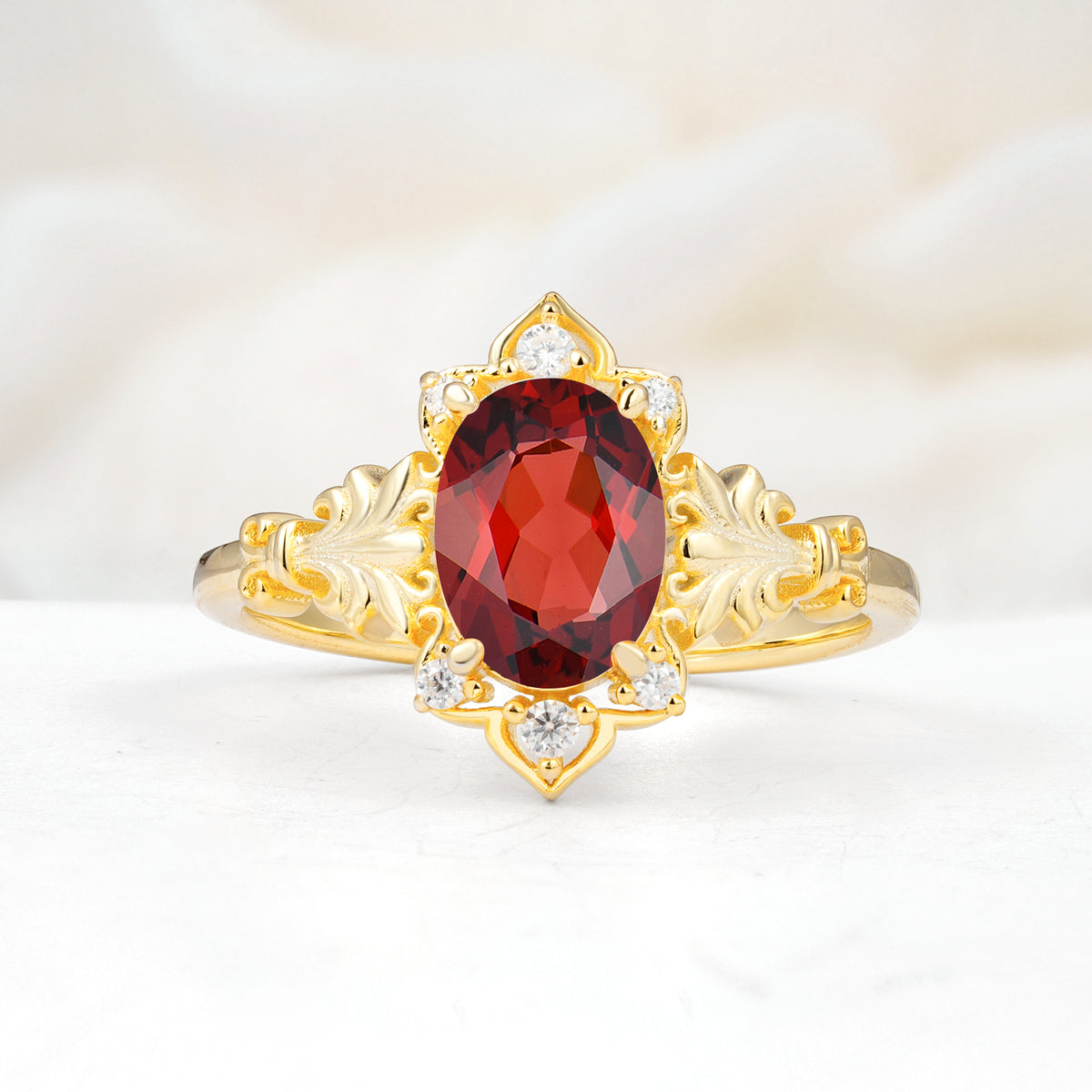 SR17618 Garnet Ring - Yellow-Gold