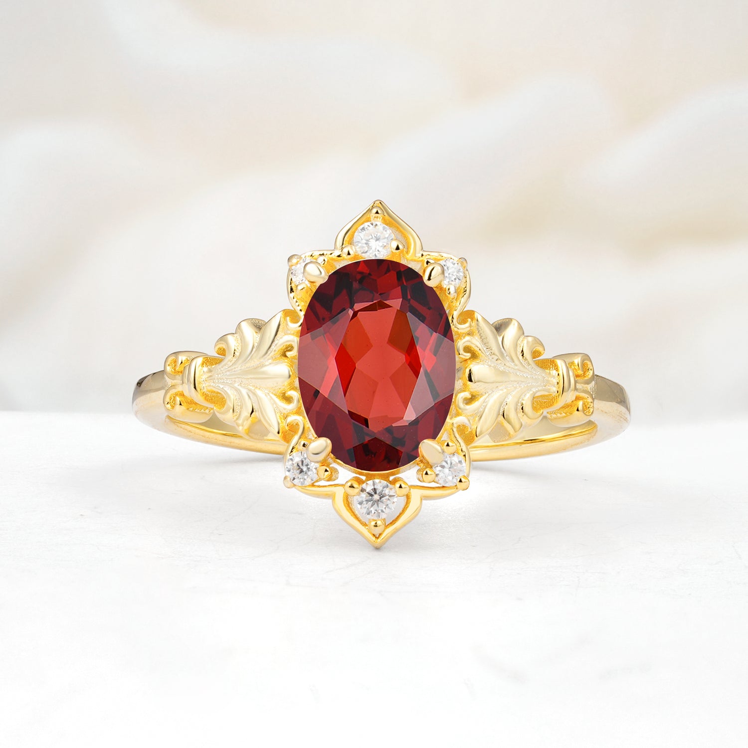 SR17618 Garnet Ring - Yellow-Gold