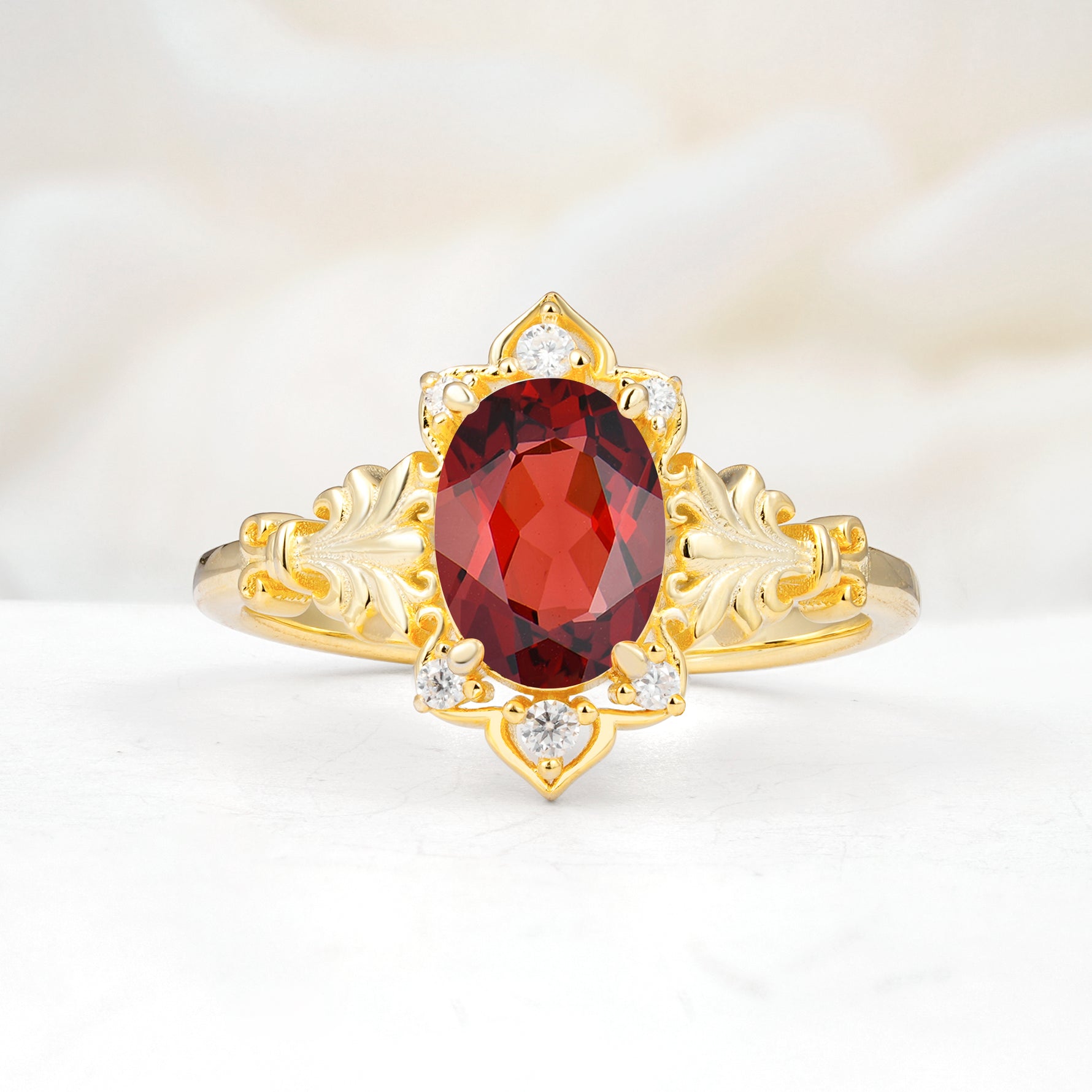 SR17618 Garnet Ring - Yellow-Gold