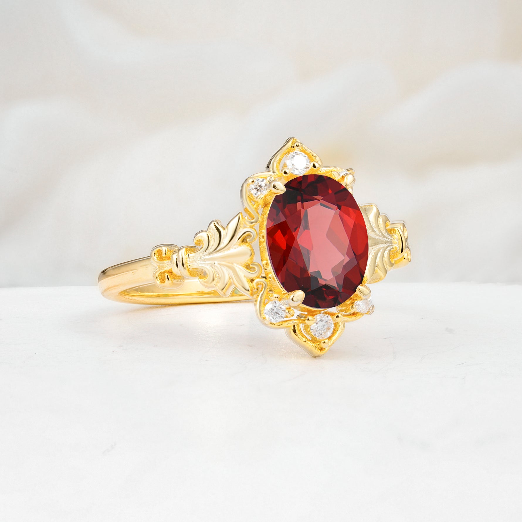 SR17618 Garnet Ring - White-Gold