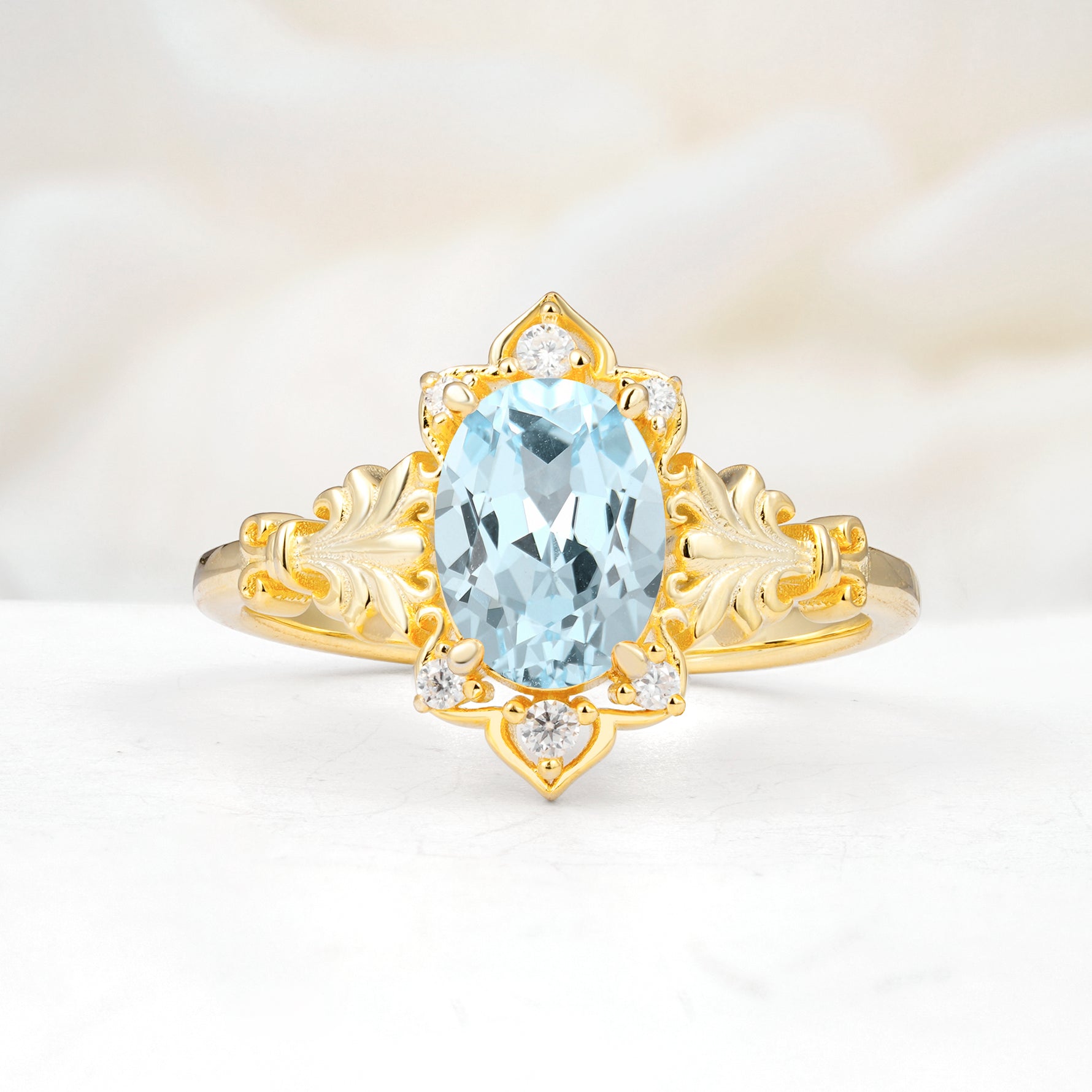 SR17618 Aquamarine Ring - Yellow-Gold