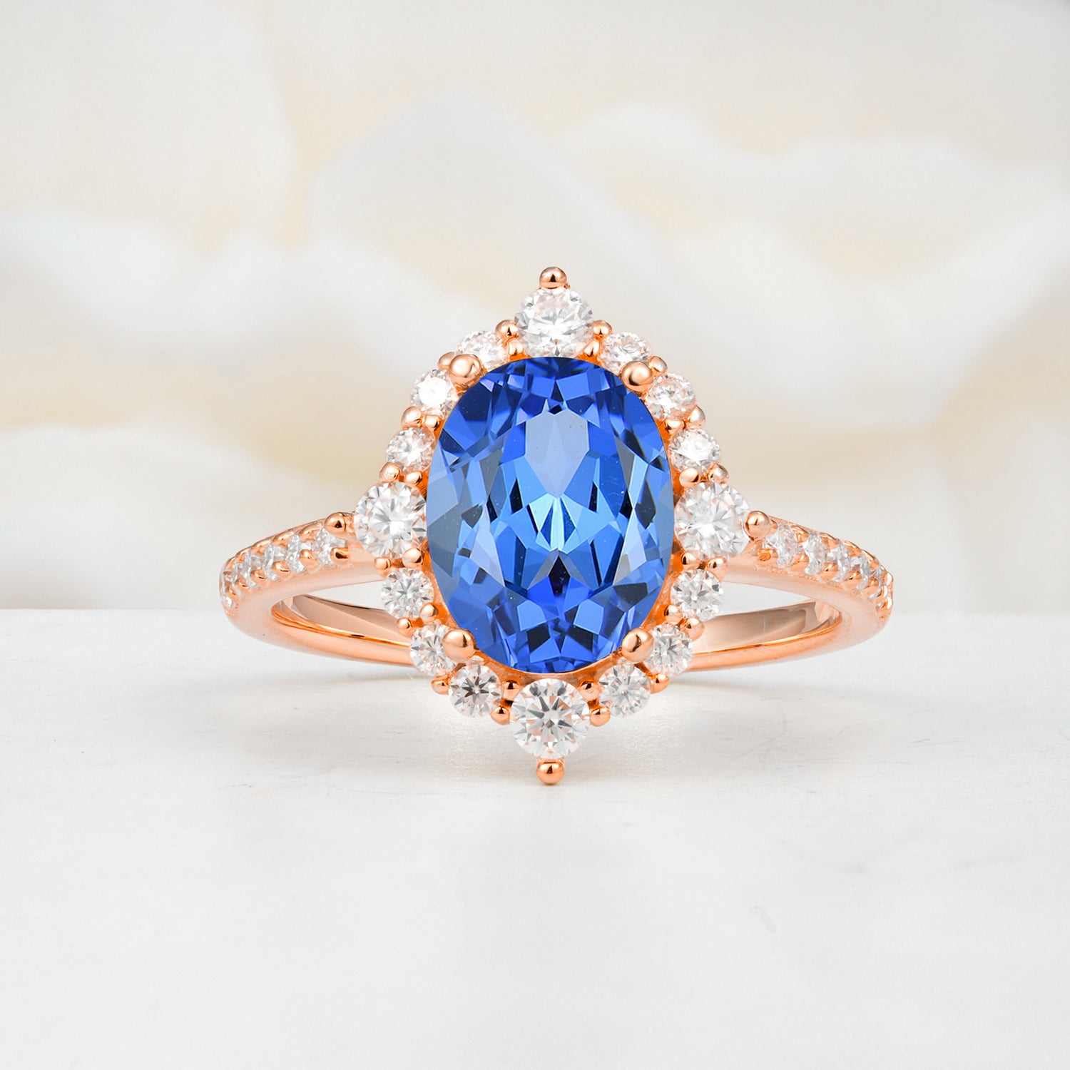 Vintage Oval Cut Sapphire Engagement Ring Halo Pave Set Ring
