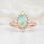 Luxurious Oval Cut Double Halo Pavé Band Fire Opal Engagement Ring - Additional view