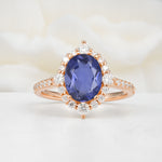Luxurious Oval Cut Double Halo Pavé Band Tanzanite Engagement Ring - Additional view