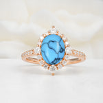 Luxurious Oval Cut Double Halo Pavé Band Turquoise Engagement Ring - Additional view