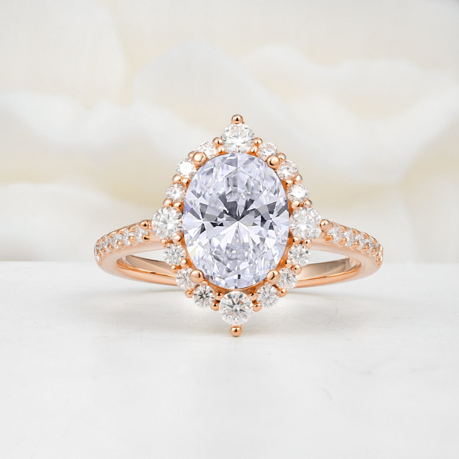 Luxurious Oval Cut Double Halo Pavé Band Lab Diamond Engagement Ring - Additional view