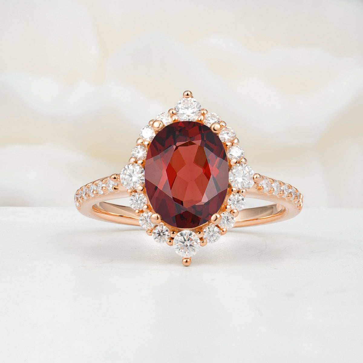 Luxurious Oval Cut Double Halo Pavé Band Garnet Engagement Ring - Additional view