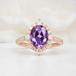 Luxurious Oval Cut Double Halo Pavé Band Amethyst Engagement Ring - Additional view