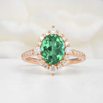 Luxurious Oval Cut Double Halo Pavé Band Emerald Engagement Ring - Additional view