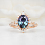 Luxurious Oval Cut Double Halo Pavé Band Alexandrite Engagement Ring - Additional view