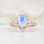 Luxurious Oval Cut Double Halo Pavé Band Moonstone Engagement Ring - Additional view