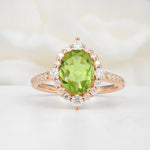 Luxurious Oval Cut Double Halo Pavé Band Peridot Engagement Ring - Additional view