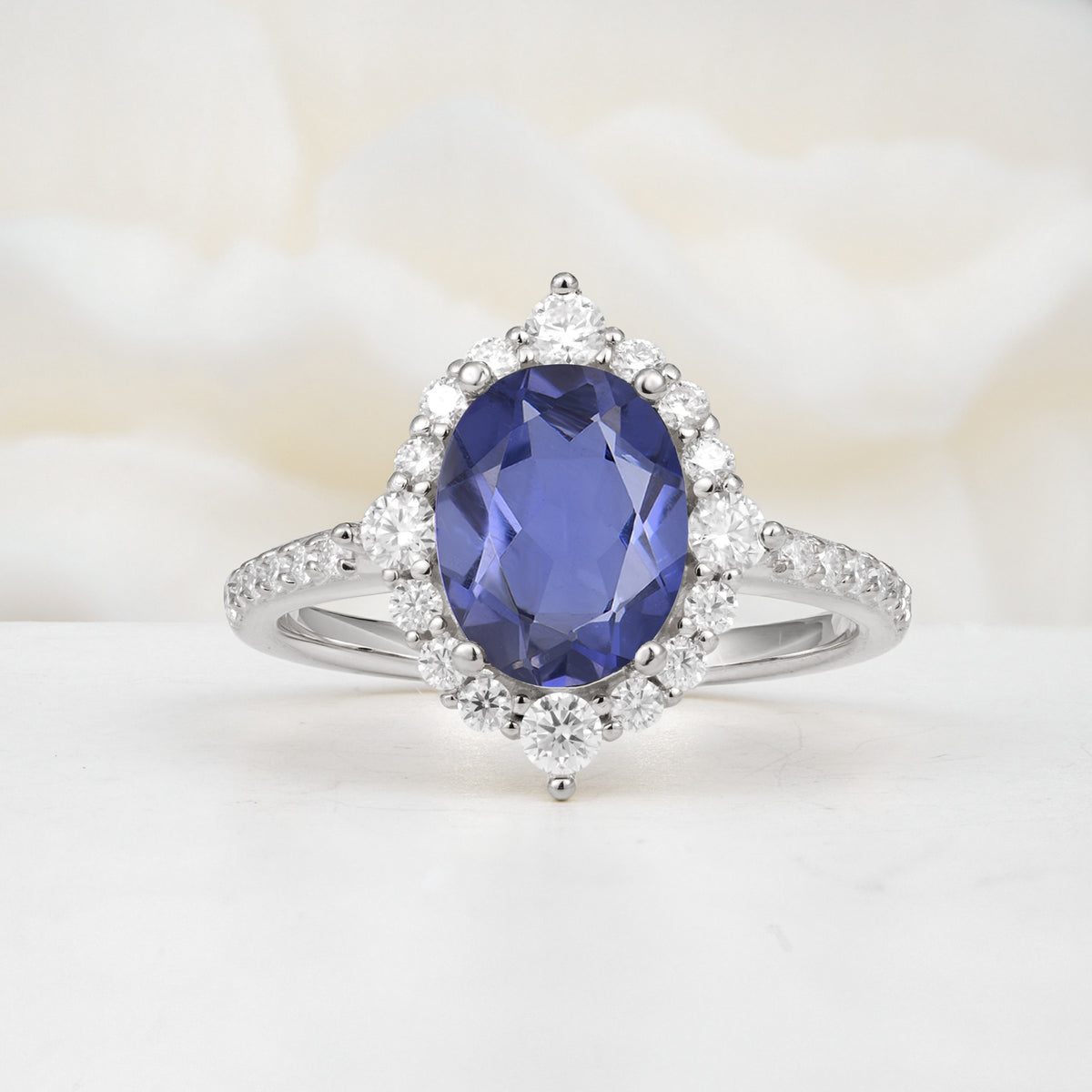 Luxurious Oval Cut Double Halo Pavé Band Tanzanite Engagement Ring - Additional view
