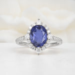 Luxurious Oval Cut Double Halo Pavé Band Tanzanite Engagement Ring - Additional view