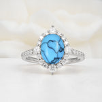 Luxurious Oval Cut Double Halo Pavé Band Turquoise Engagement Ring - Additional view