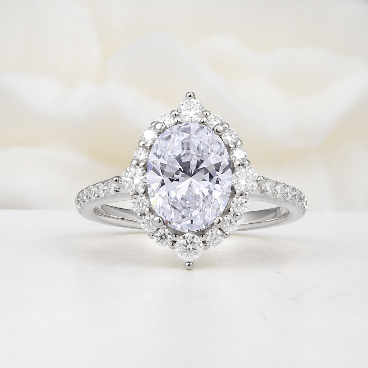 Luxurious Oval Cut Double Halo Pavé Band Lab Diamond Engagement Ring - Additional view
