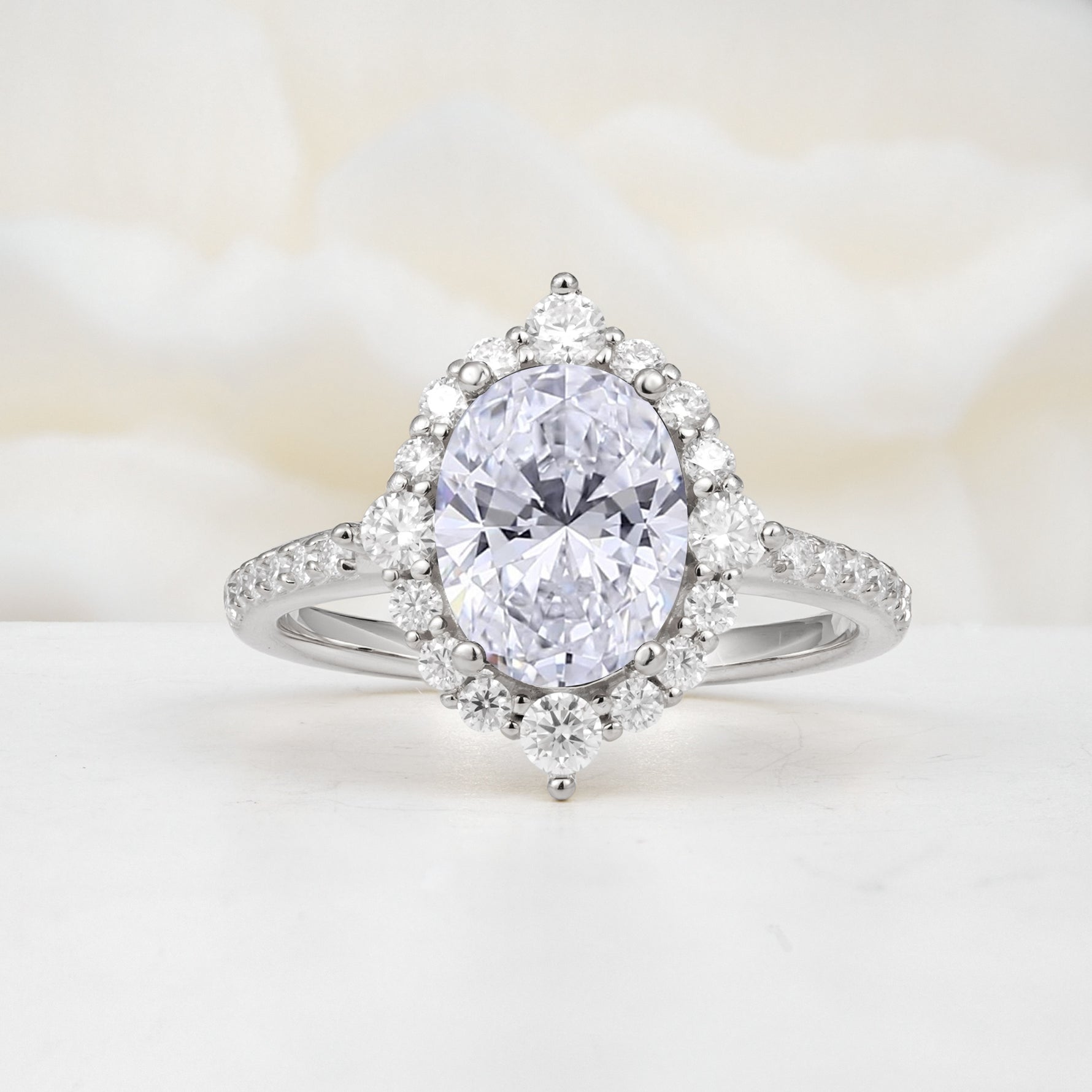 Luxurious Oval Cut Double Halo Pavé Band Lab Diamond Engagement Ring - Additional view