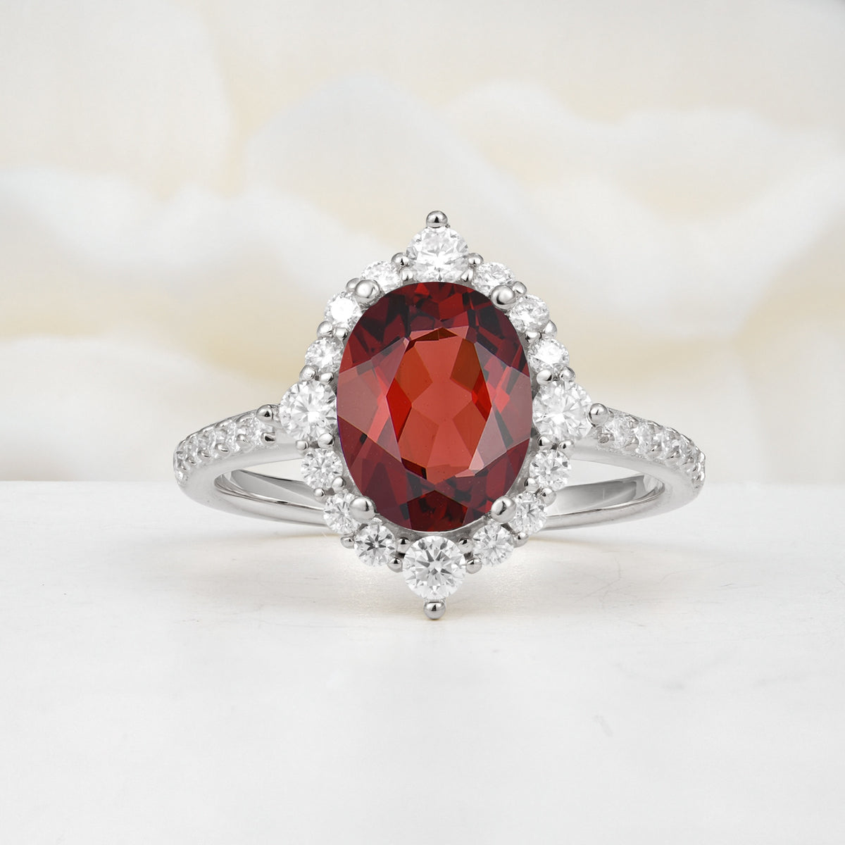 Luxurious Oval Cut Double Halo Pavé Band Garnet Engagement Ring - Additional view