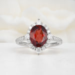 Luxurious Oval Cut Double Halo Pavé Band Garnet Engagement Ring - Additional view