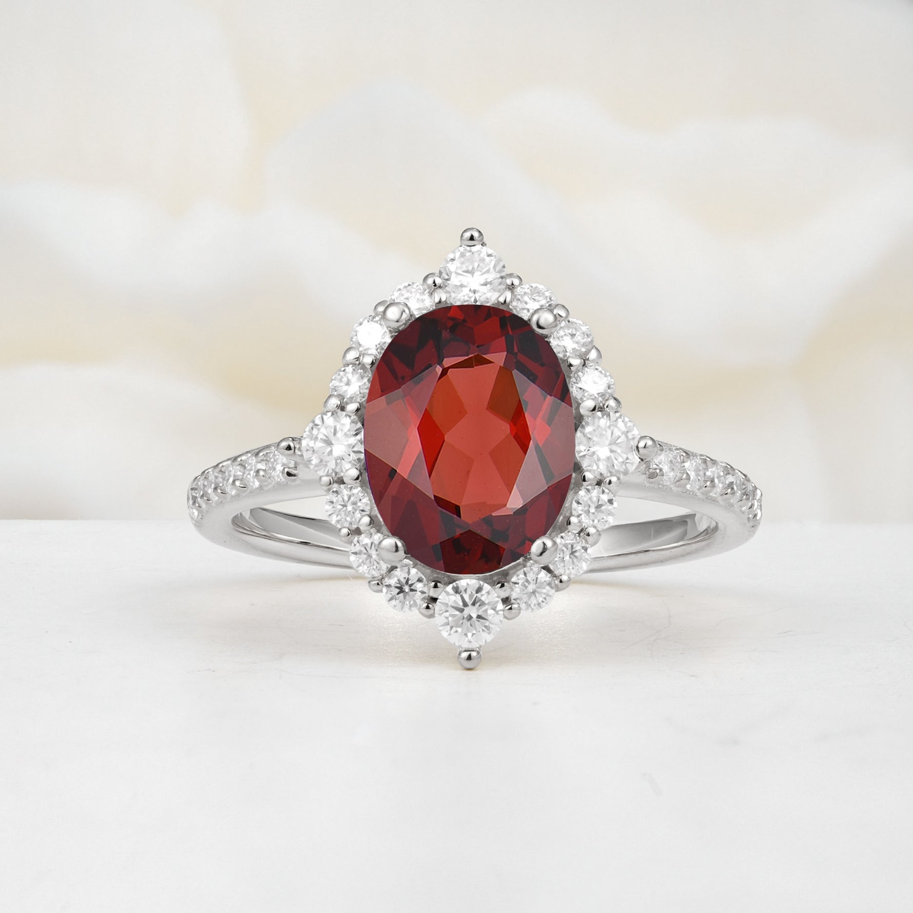 Luxurious Oval Cut Double Halo Pavé Band Garnet Engagement Ring - Additional view