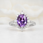 Luxurious Oval Cut Double Halo Pavé Band Amethyst Engagement Ring - Additional view