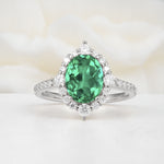 Luxurious Oval Cut Double Halo Pavé Band Emerald Engagement Ring - Additional view