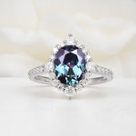 Luxurious Oval Cut Double Halo Pavé Band Alexandrite Engagement Ring - Additional view