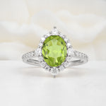 Luxurious Oval Cut Double Halo Pavé Band Peridot Engagement Ring - Additional view