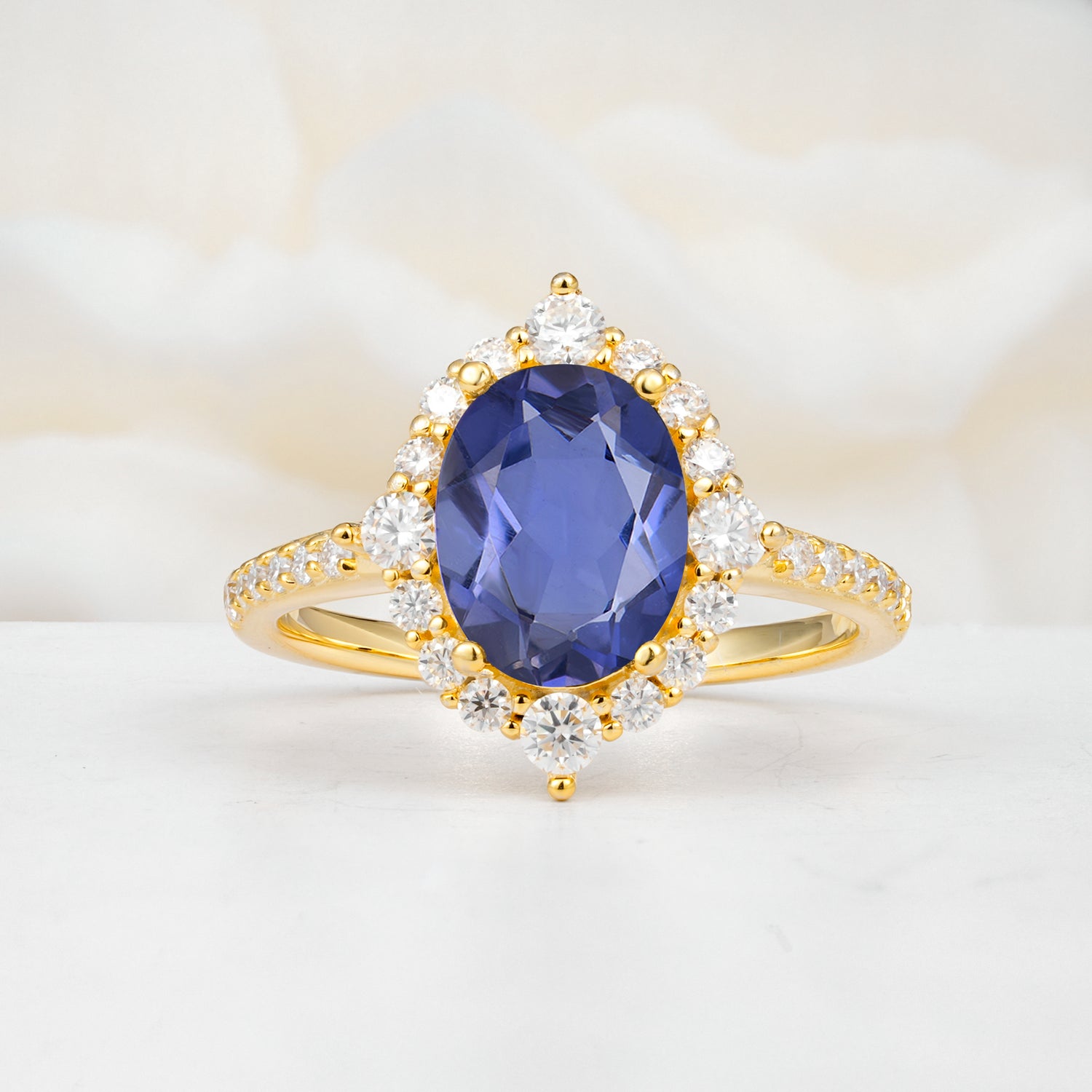 Vintage Oval Cut Tanzanite Engagement Ring Halo Pave Set Ring