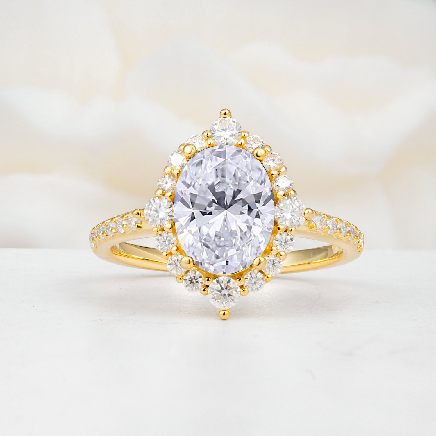 Vintage Oval Cut Lab Diamond Engagement Ring Halo Pave Set Ring