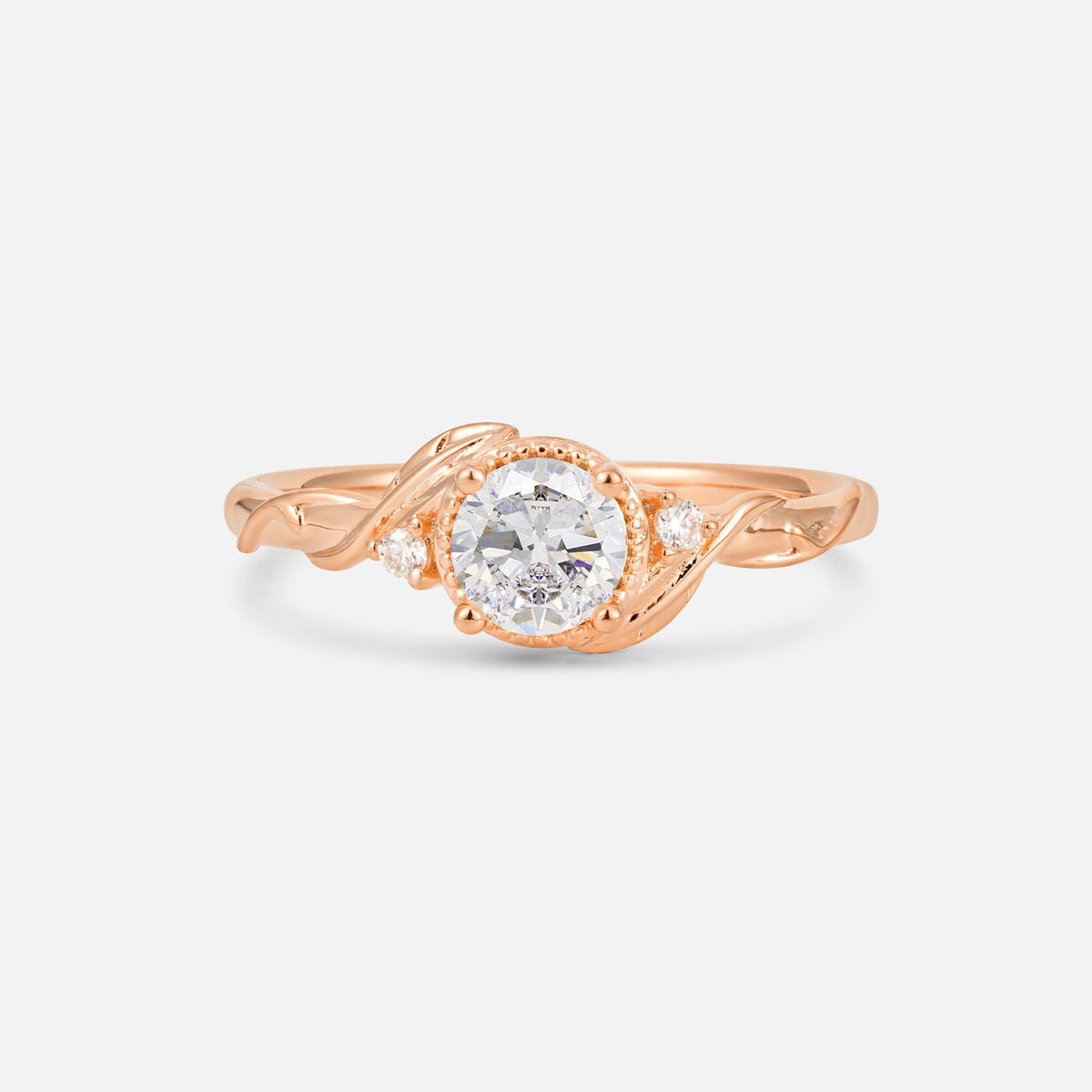Round Cut Moissanite Leaf Vine Nature-Inspired Engagement Ring - Additional view