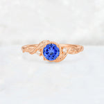 Round Cut Sapphire Leaf Vine Nature-Inspired Engagement Ring - Additional view