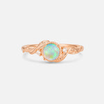 Round Cut Fire Opal Leaf Vine Nature-Inspired Engagement Ring - Additional view